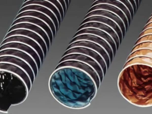 Three industrial hoses with steel spiral