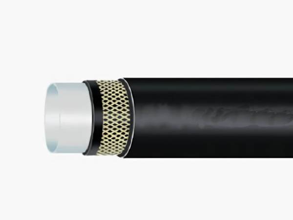 Red and black paint transfer hose with swivel fittings at each ends
