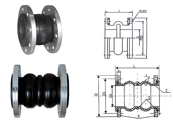 Single and double type rubber flexible joint and their drawings.